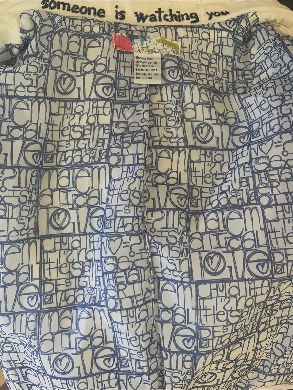 Desigual Ivory Graffiti Floral Trench Coat Size 40 - Picture 12 of 12
